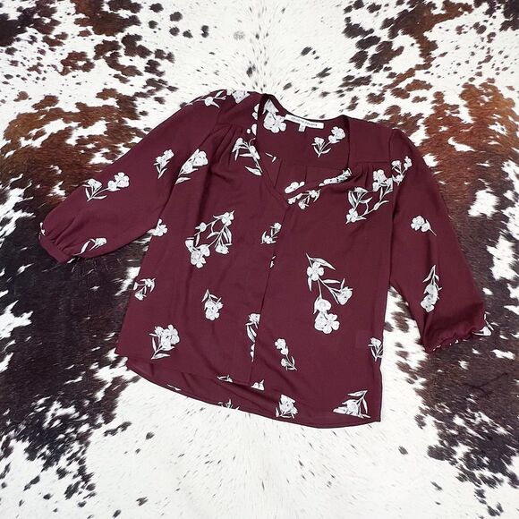Collective Concepts Tops - Collective Concepts Maroon Floral Boho  Blouse Sz Small
